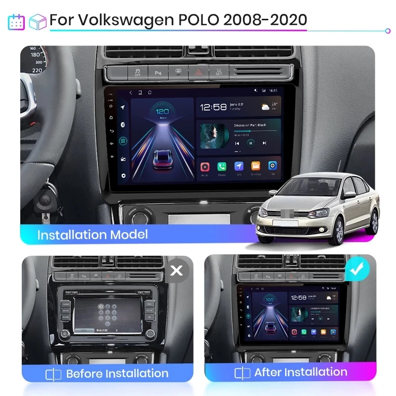 Автомагнитола Junsun V1pro с голосовым ИИ на Android для VW POLO 5 Седан 2008-2020 Carplay 4G