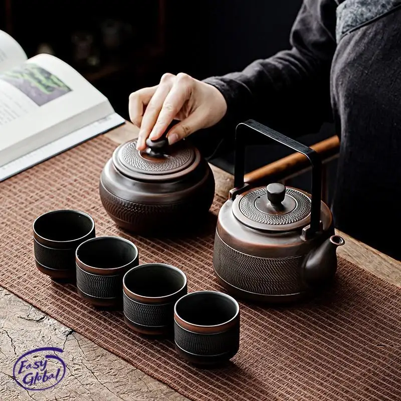 

Purple Ceramic Tilian Pot Kung Fu Tea Set Home Large Teapot Ceramic Tea Brewer Tea Canister With 4 Teacups Gift Set