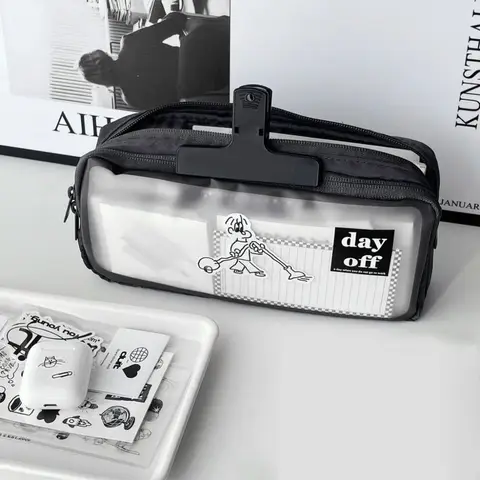 Черная матовая сумка на двойной молнии, вместительные канцелярские принадлежности, сумка для ручек, карандаш, школьный подарок
