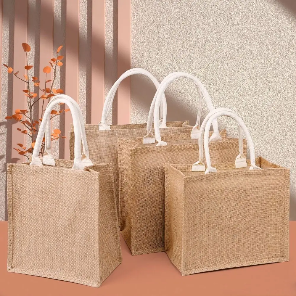

Hand-painted Women Linen Bag New Jute Portable Burlap Tote Bags Imitation Sacks Vintage DIY Eco-friendly Bag Shopping