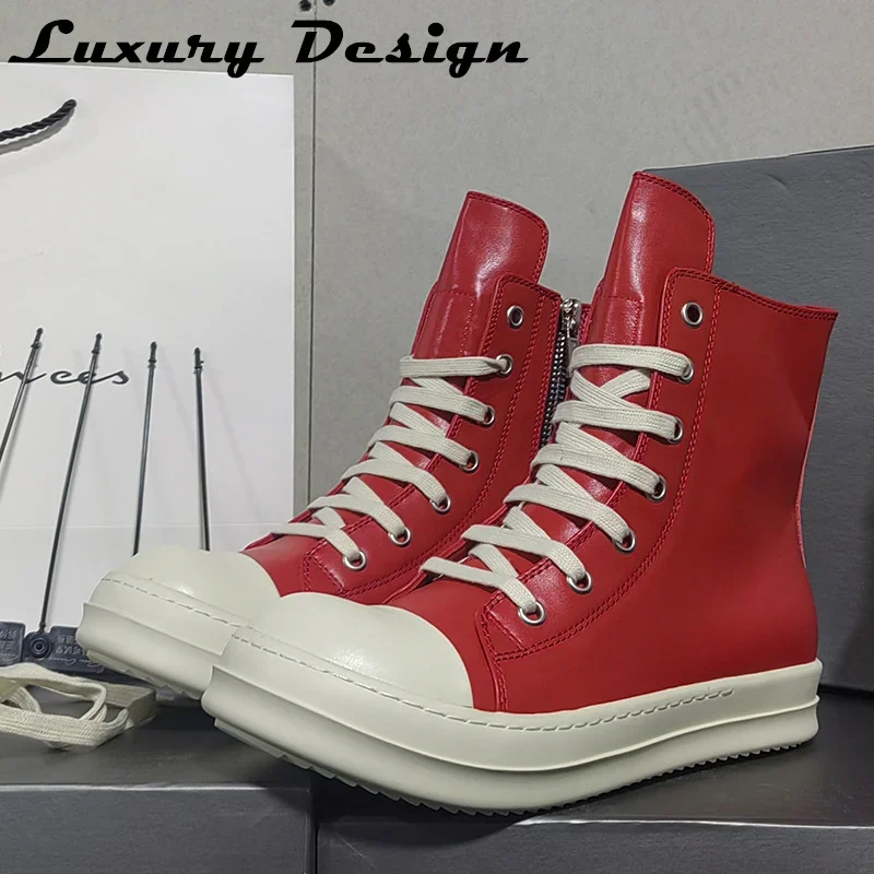 

High Top Sneakers for Women Men Red Leather Boots Luxury Men Trainers Streetwear Hip Hop Women Casual Shoe Rock Sneakers Unisex