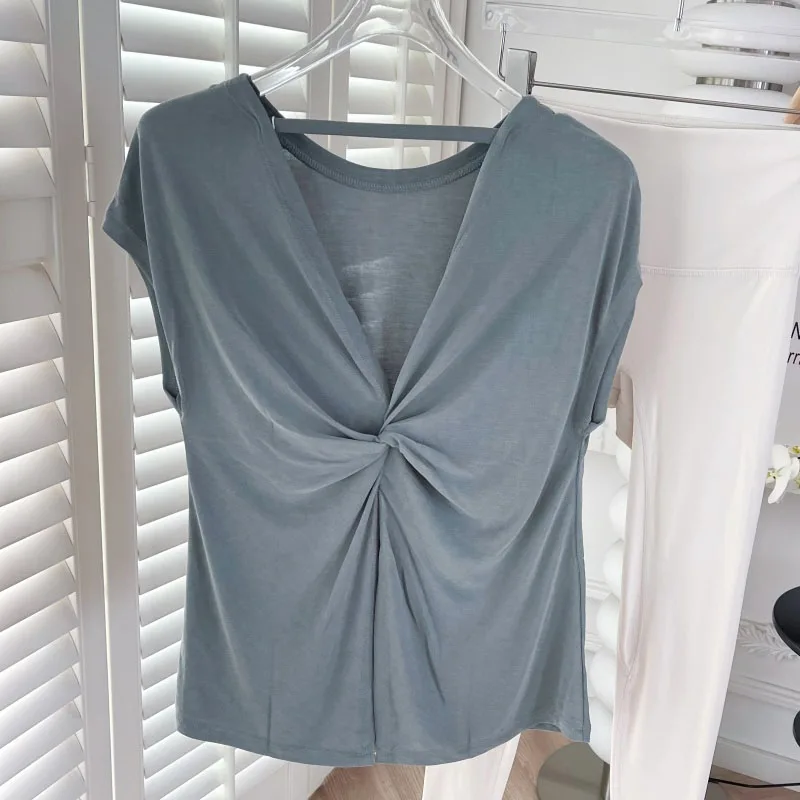 PROMOTE SALE Women Tank Top Fitness Yoga Short-sleeved T-shirt Nude Skin-friendly Straps Sports Blouse Running Gym Clothing