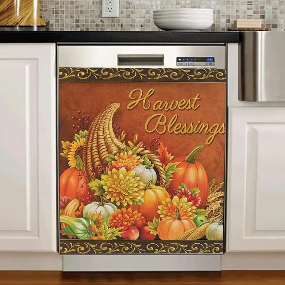 

Harvest Blessing Dishwasher Door Magnet,Pumpkin Decals Refrigerator Magnetic Sticker Fridge Panel Decal,Fall Vinyl Sticker for H