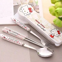 anime sanrio hello kitty doraemon stainless steel portable cutlery chopsticks spoon fork set cartoon plush toy girl birthday gi