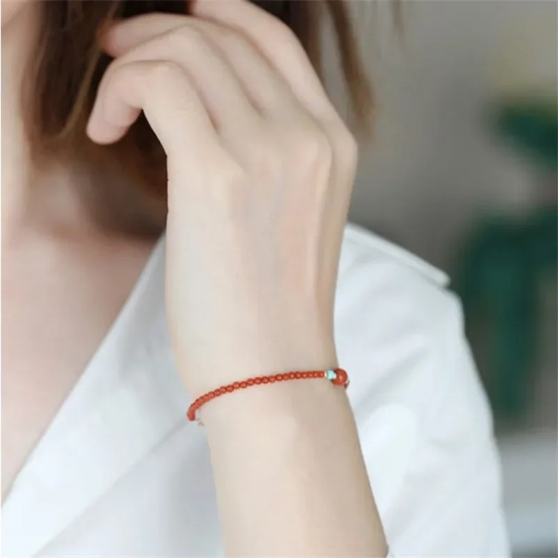 Женские браслеты с бусинами AngLang тонкие из натурального красного агата и бирюзы 3