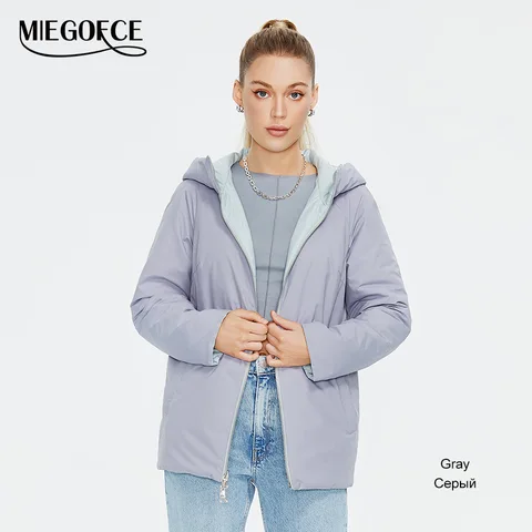 MIEGOFCE 2023 Новая весенне-осенняя коллекция модный короткая женская двусторонняя куртка с капюшоном ветрозащитные рукава реглан с застежкой-молнией свободная женская пальто спортивная повседневная парка C23039