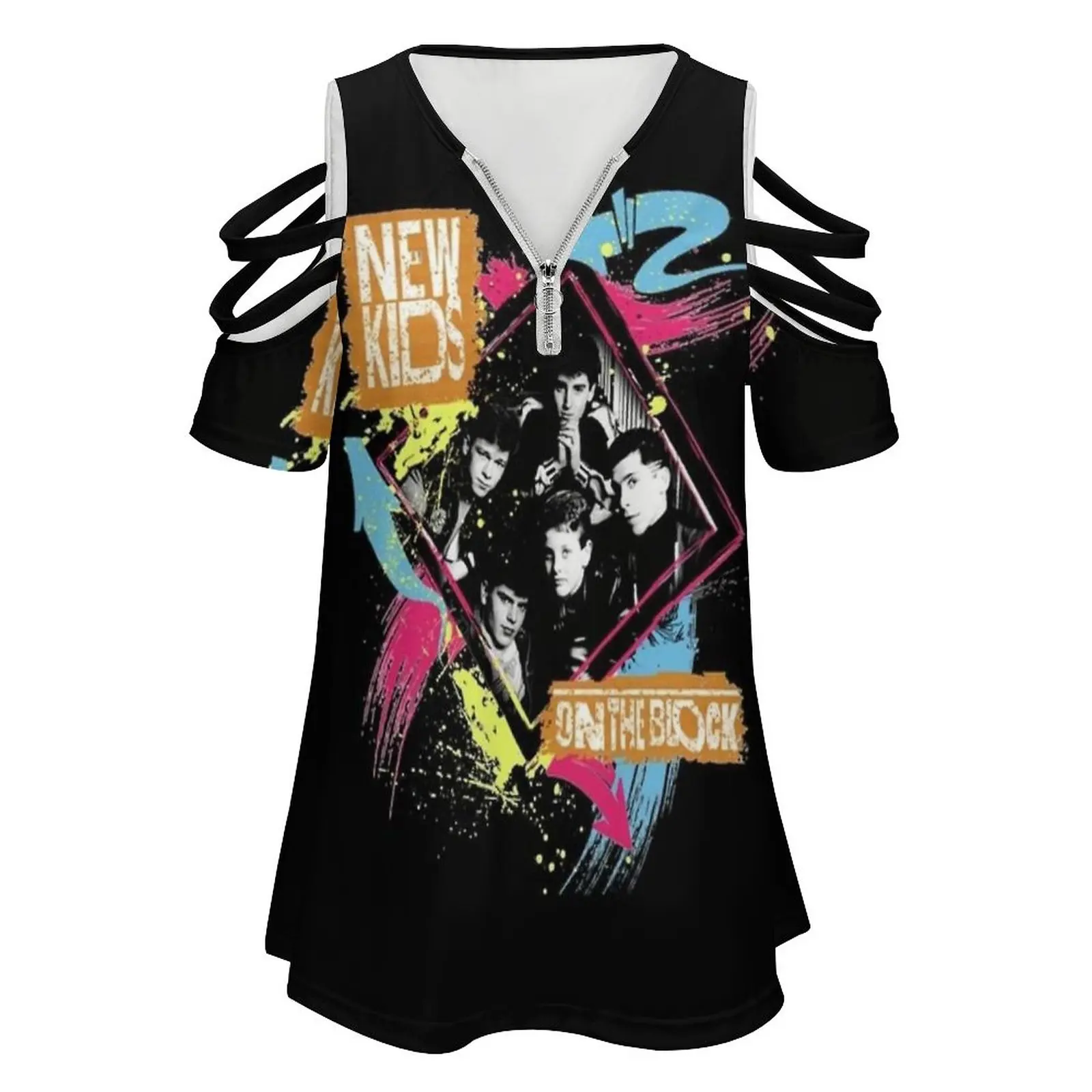 Nkotb Мужская женская футболка в стиле ретро Новая мода с принтом на молнии