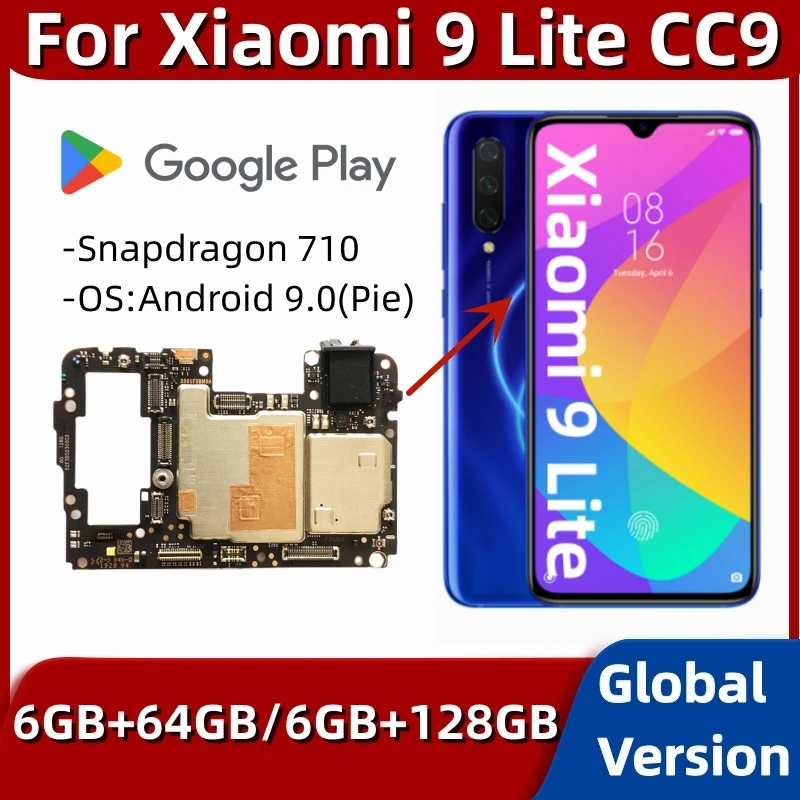 Unlocked MainBoard For Xiaomi Mi 9 Lite 9lite CC9 MiCC9 Motherboard Logic Board 64GB 128GB Global ROM With Google Installed enlarge