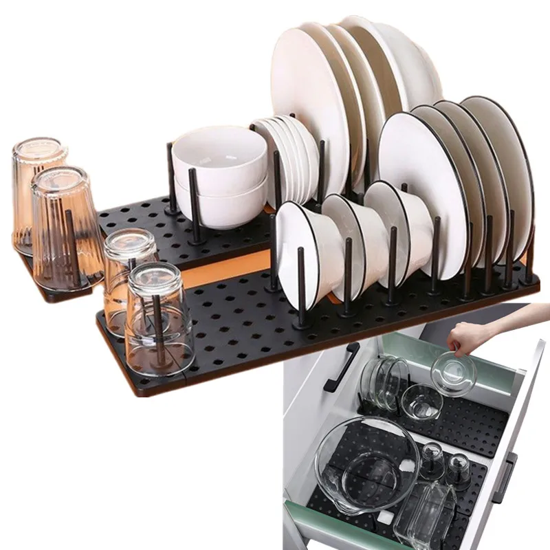 

Kitchen Cabinet Plate Storage Artifact Countertop Dishes Drain Rack Drawer Plate Divider Bowl Rack Layered Rack Kitchen Items