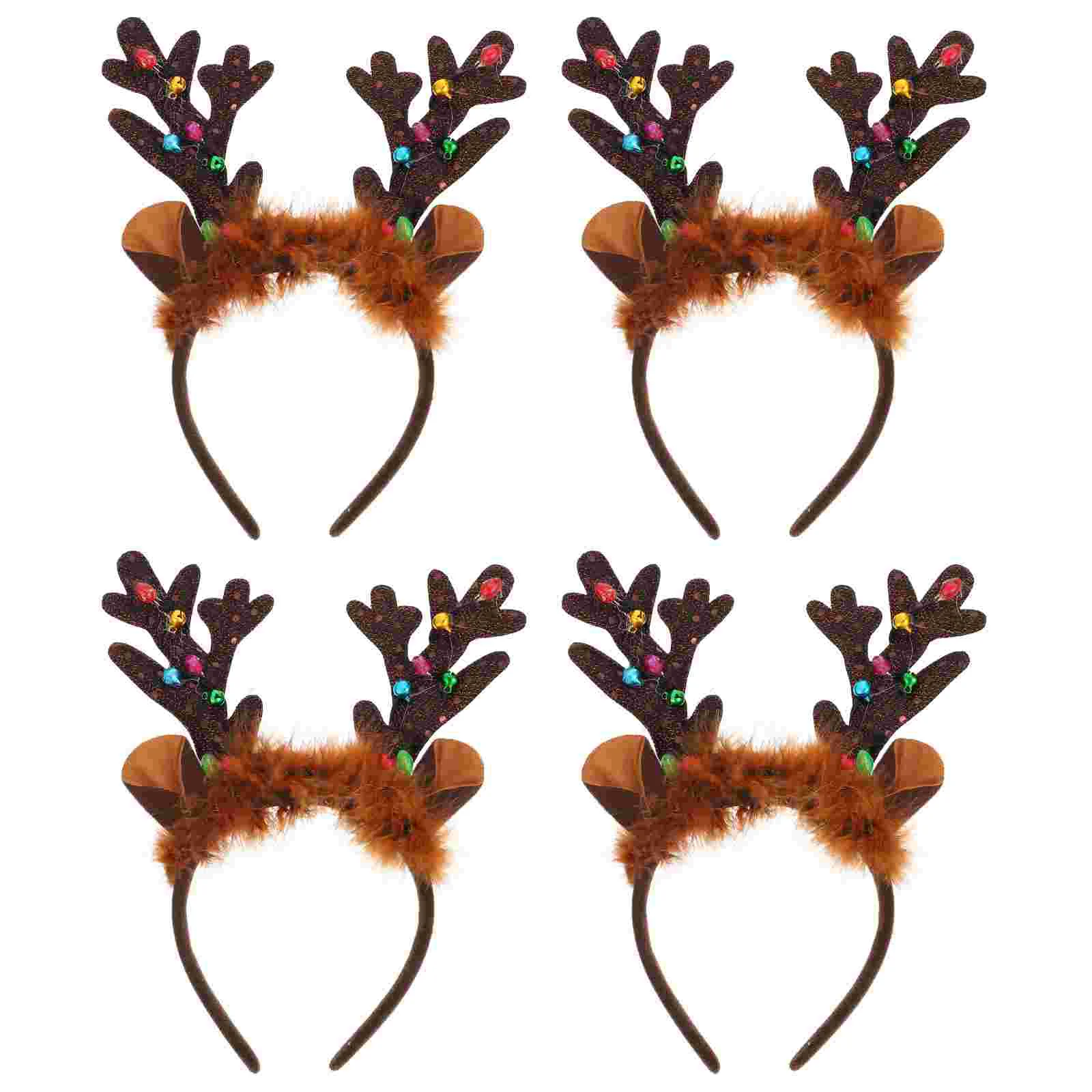 

Light Reindeer Antlers Headband: Led Deer Antlers Headband with Bells Light Christmas Reindeer Ears Headband 4pcs