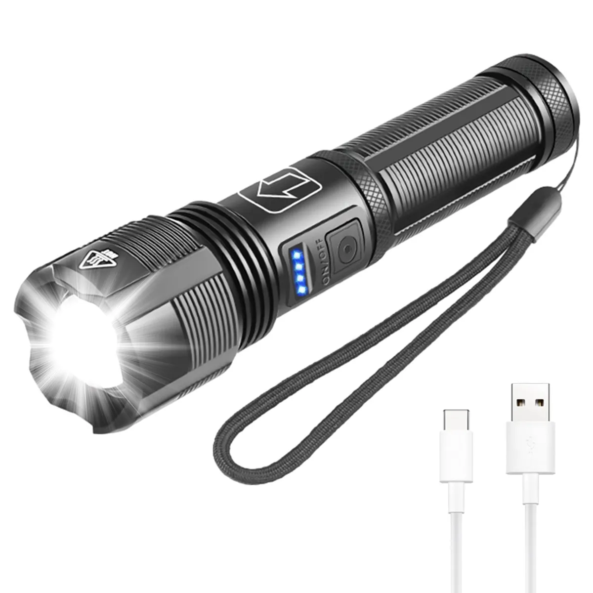 

L USB Rechargeable LED Flashlight 1000LM Zoomable Searchlight with 1500mAh Battery IPX4 Waterproof Torch Light with 5 Lighting