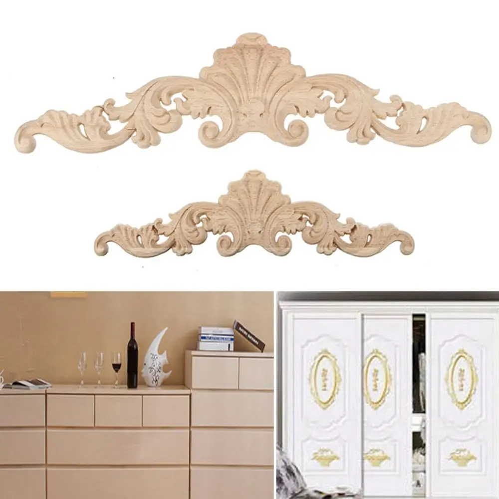 

1/2 Pcs New Crafts Woodcarving Corner Floral Wood Carved Decal Wall Doors Decoration Wooden Figurines Appliques Frame