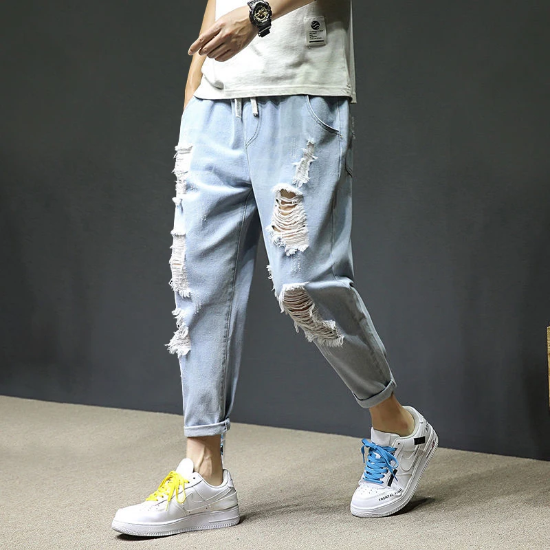 DEEPTOWN Ripped Jeans Loose Hole Denim Pants Men Distressed Washed Trousers Male Fashion Streetwear Hip Hop Casual Plus Size 5XL