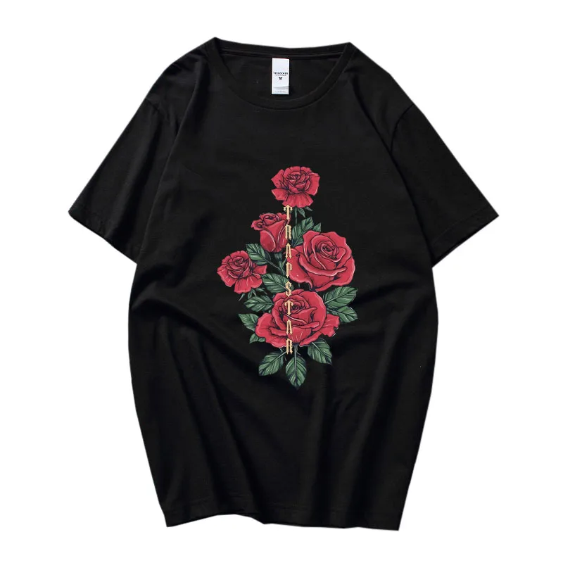 

Футболка трапециевидная с красными розами для мужчин и женщин, хлопковый топ оверсайз, уличная одежда в стиле ретро, Классическая рубашка в ...