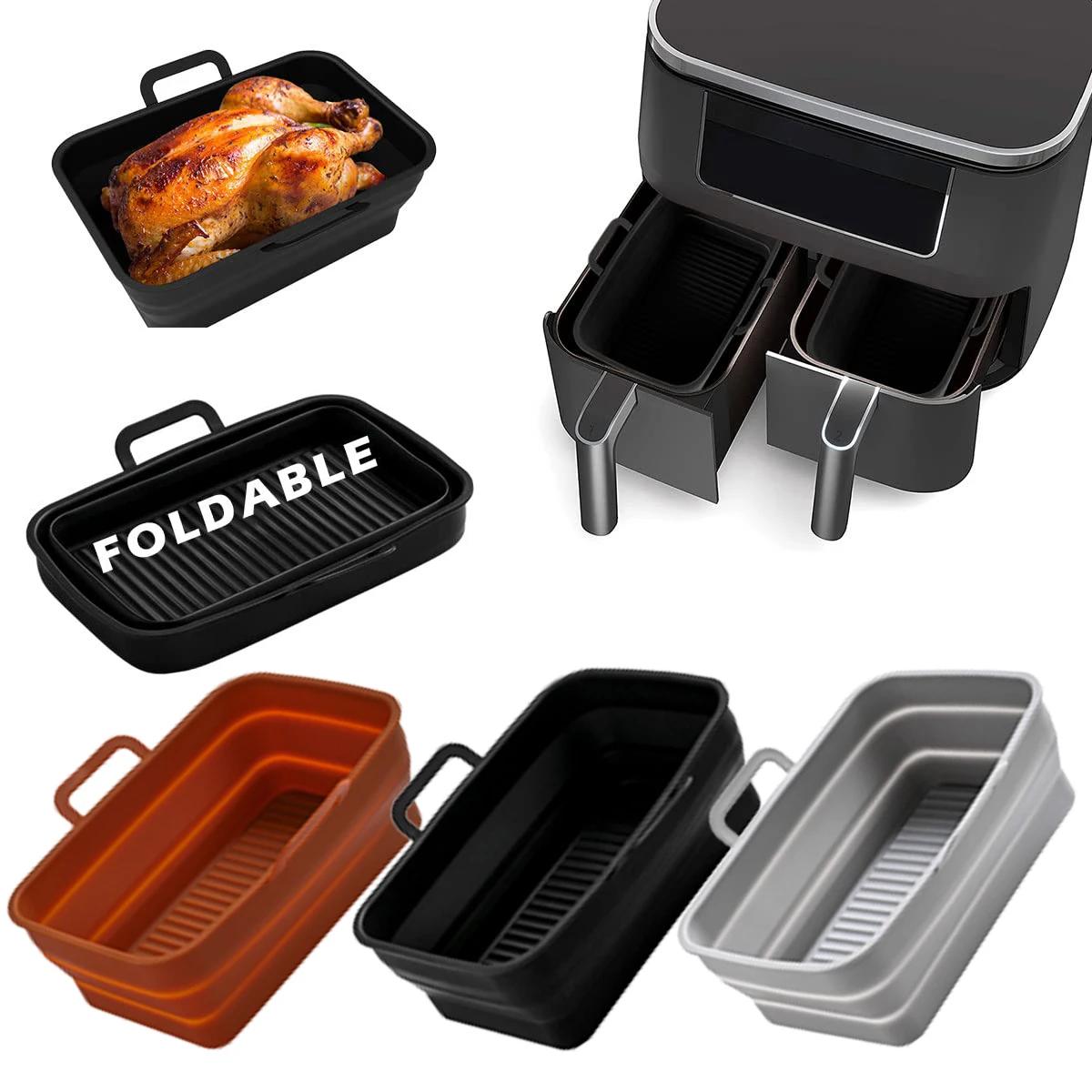 

Air Fryer Collapsible Silicone Pot Air Fryer Foldable Liner Basket for Ninja Replacement of Parchment Paper Liners Food Safe Pan