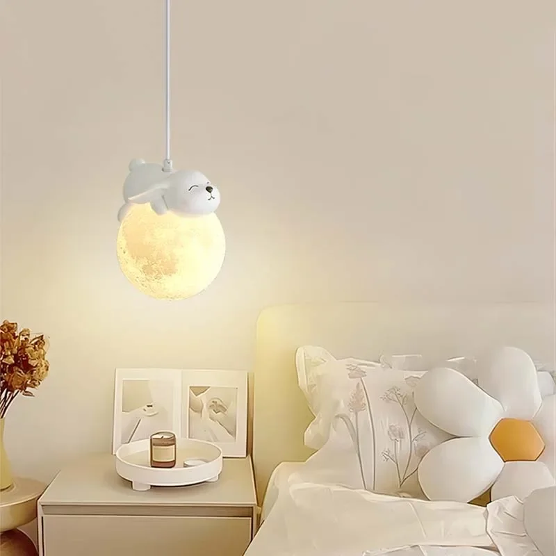 Nordic Little Bear LED Pendant Lamp Cute Rabbit For Hanging Dining Room Child Bedroom Bedside Chandelier Home Decor Fixture