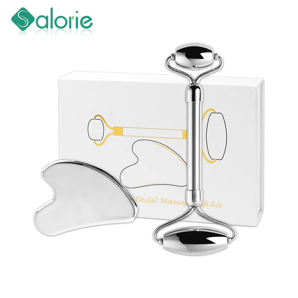 

Face Roller and Gua Sha Set -Stainless Steel Gua Sha Board,Stainless Steel Face Roller,for Wrinkles,Anti Aging Facial Roller