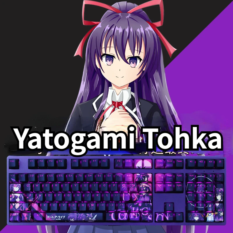 Фото Игровые пурпурные клавиши Yatogami Tohka с 108 клавишами, профиль вишни PBT для механической клавиатуры №1
