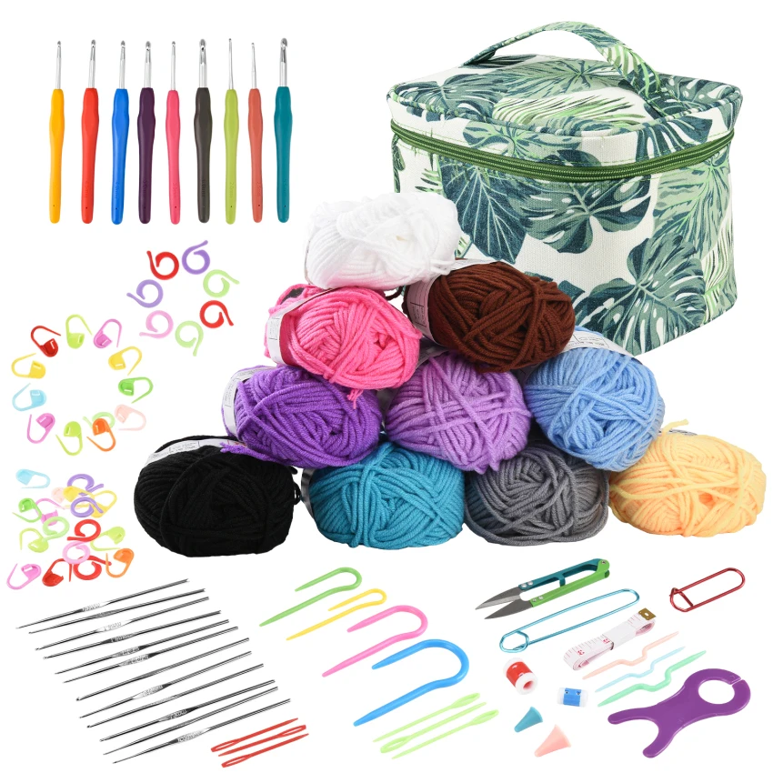 

87-дюймовый вязальный крючок, полная профессиональная модель, включает эргономичное металлическое вязание крючком от 0,6 мм до 6,5 мм, искусственное дерево с пряжкой и