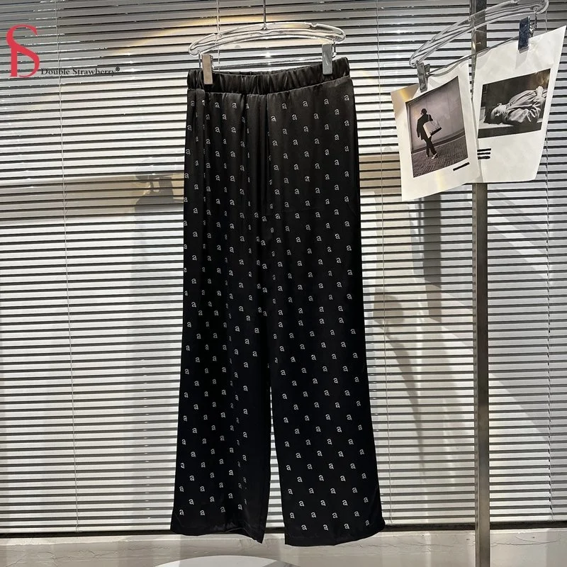 

И женские летние весенние брюки Aw Wang с маленькими буквами, популярные бриллианты, эластичная талия, Уксусные драпированные свободные широкие брюки