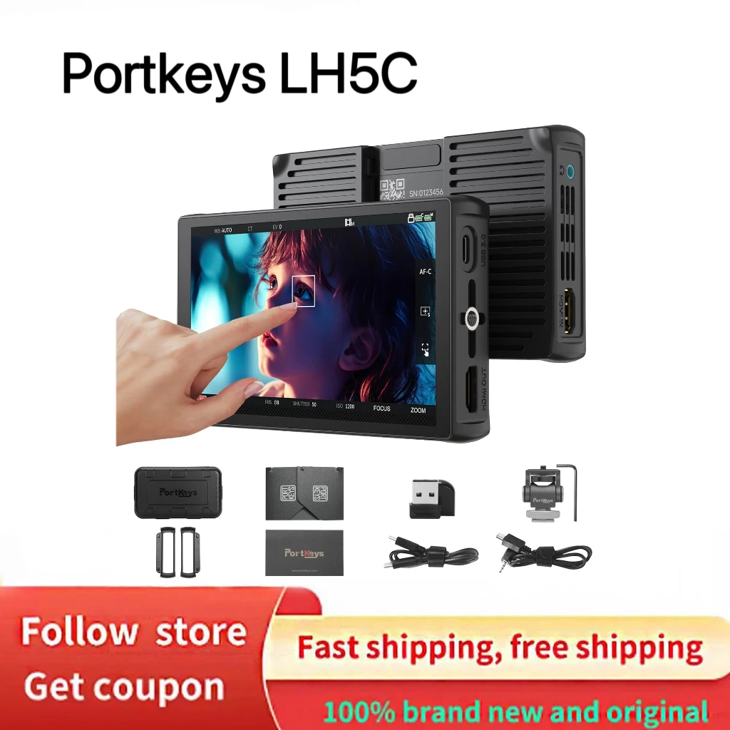 Фото Монитор PortKeys LH5C 5.5'' HD IPS для камеры, 800 нит, высокая яркость, с солнцезащитным козырьком, 3D LUT, режиссерский полевой монитор для видеосъемки №1
