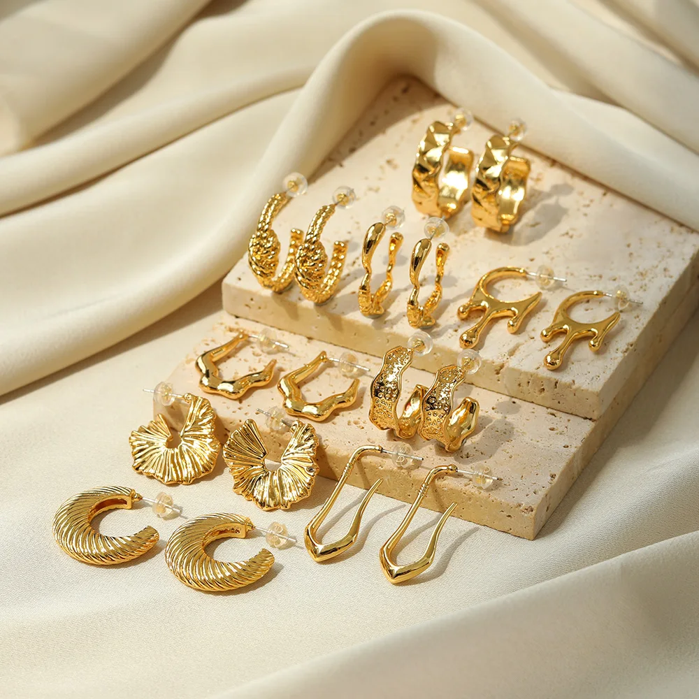 

Stainless Steel Round Hoop Earrings Set For Women Charm Geometric Star Flower Heart Stud Earrings Wedding Jewelry Free Shipping