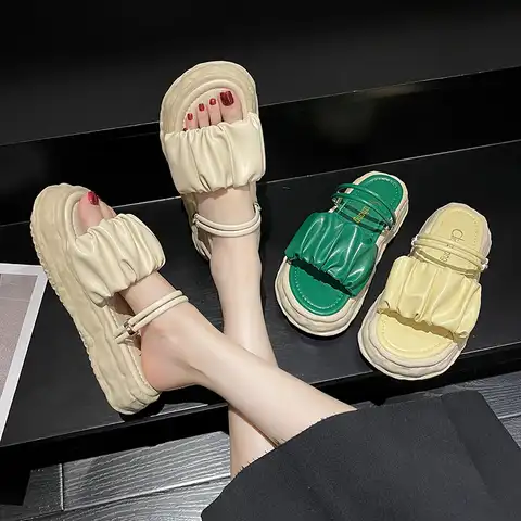 Сланцы женские на платформе, пляжные шлепанцы, плоская резиновая подошва, сандалии, летняя обувь, 2022