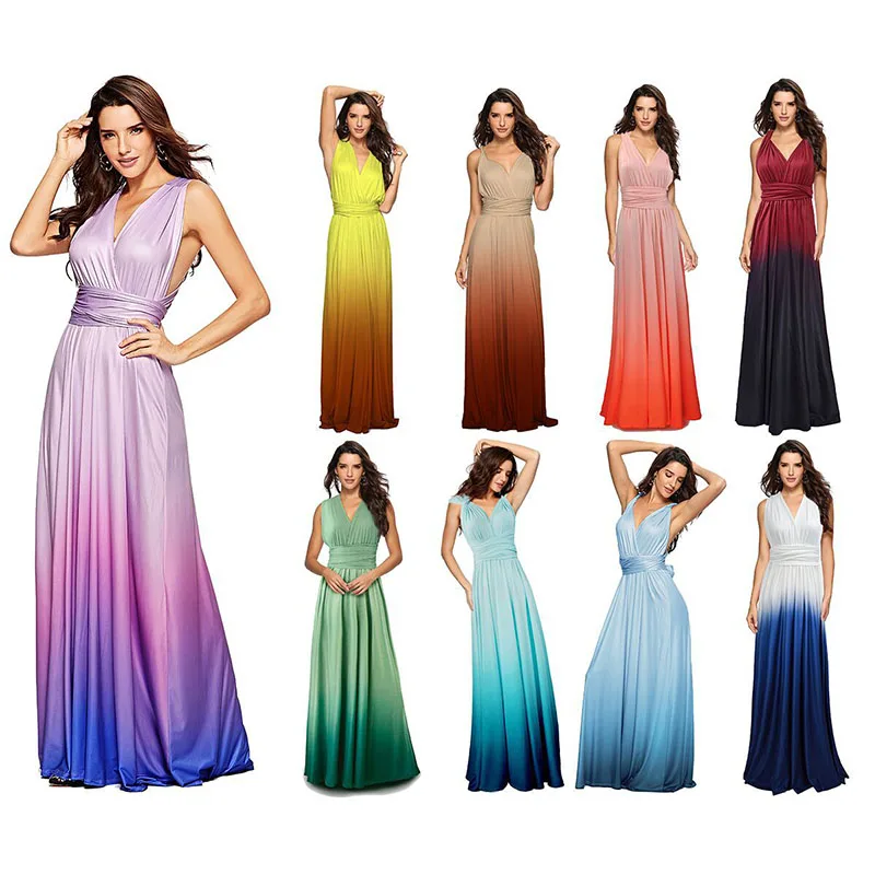 

Sexy Women's Convertible Multicolor Gradient Dress Boho Bandage Party Bridesmaid Infinity Gown Long Dress