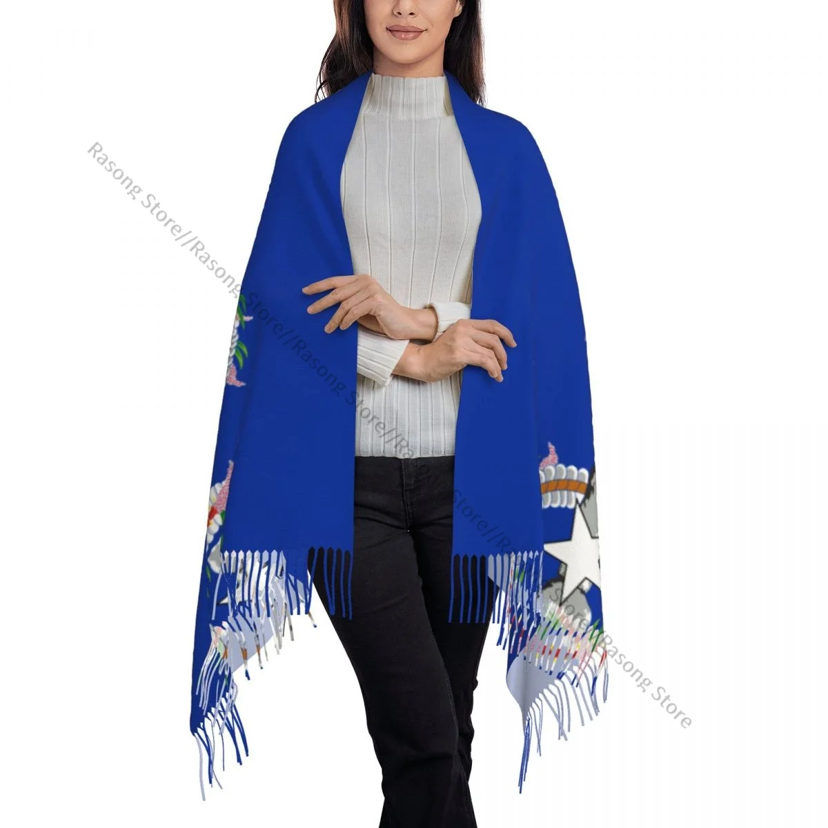 Шарф с кисточками большой размер 196*68 см зимняя теплая шаль из пашмины накидка