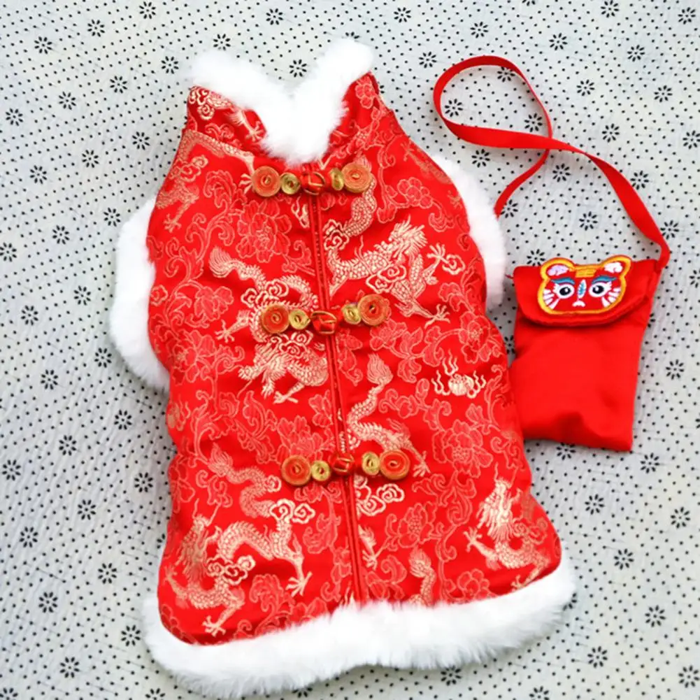 

Костюм для питомца Тан, красивое изысканное эластичное пальто для питомца в китайском стиле с пряжкой на новый год