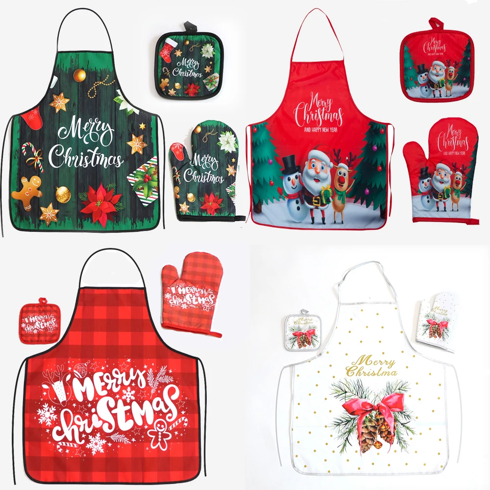 

Christmas Apron Anti-Hot Gloves Pad set Kitchen New Year Ornaments Merry Christmas Decoration for Home Xmas Decor Natal Navidad