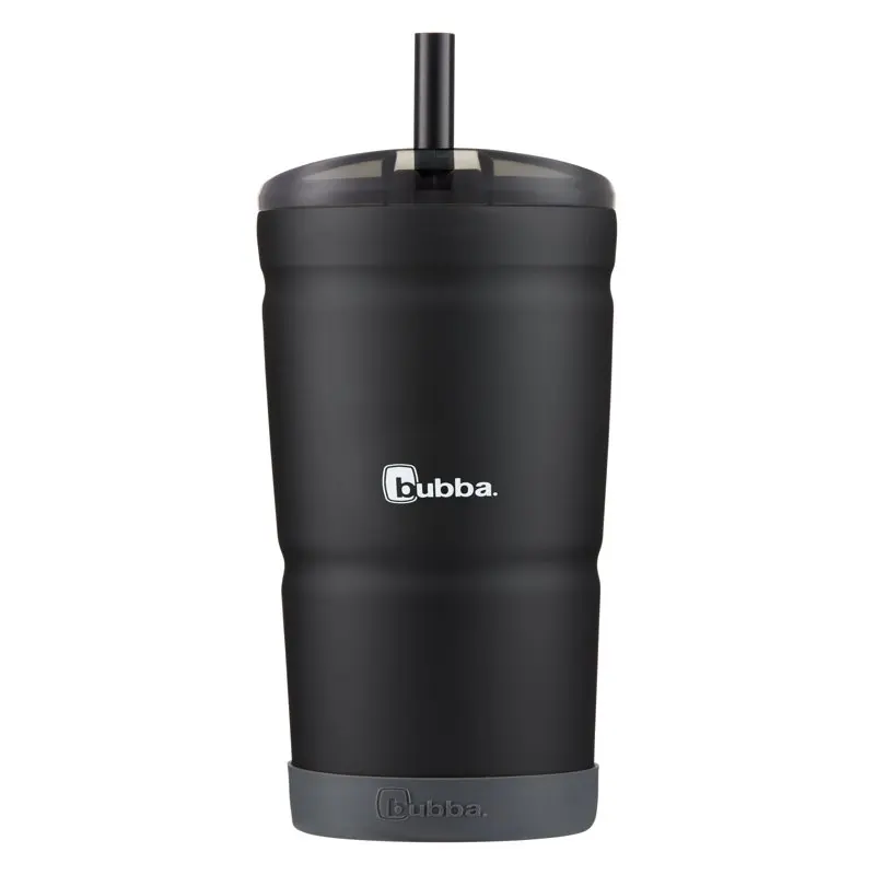 

S Stainless Steel Tumbler with Straw and Bumper Rubberized in Black, 24 fl oz.