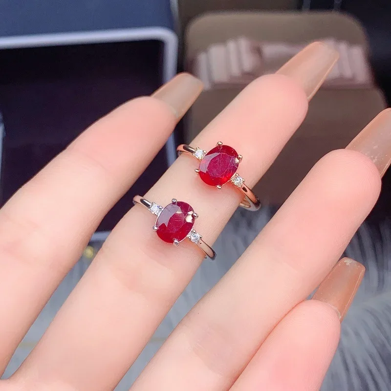 100% натуральный рубиновый камень 6*8 мм стерлинговое серебро 925 пробы обручальные