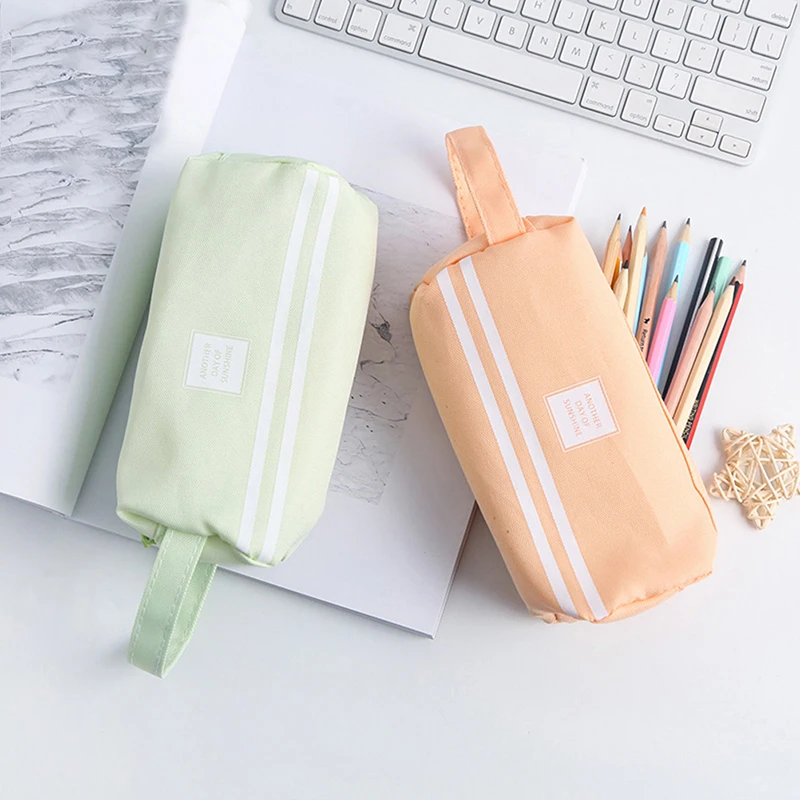 

Portable canvas pencil case School supplies storage bag Double layer pencil bag student pen bag cute pen case kid Stationery bag