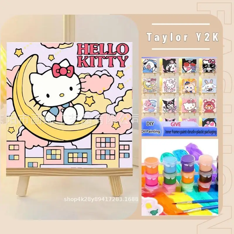 

20*20cm Kawaii DIY Oil Painting Sanrio Hello Kitty Kuromi My Melody Digital Painting Exquisite Hand Canvas Children's Puzzle Toy