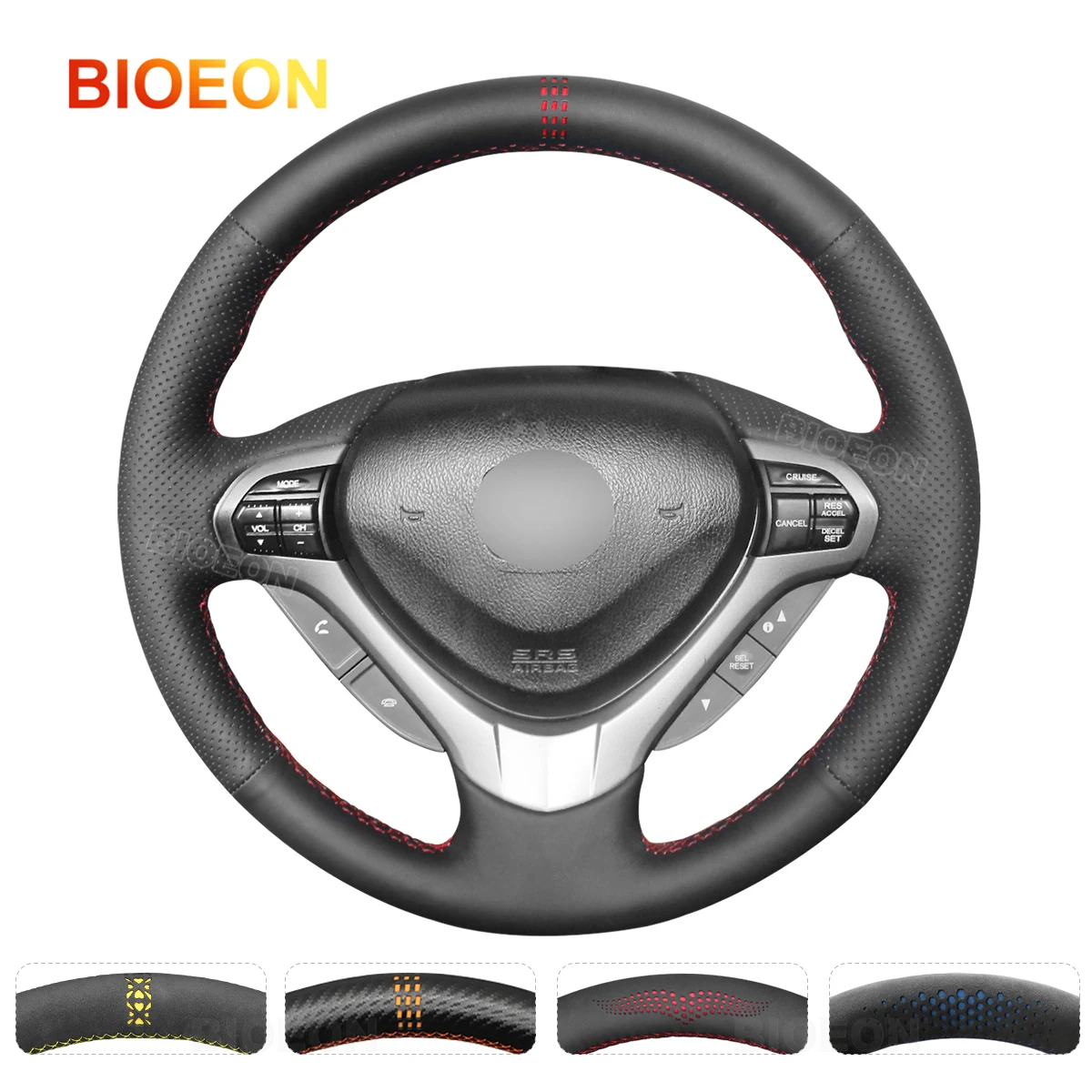 

BIOEON Black PU Leather Car Steering Wheel Cover for Honda Accord Euro Acura TSX Sport Wagon 2008 2009 2010 2011 2012-2015