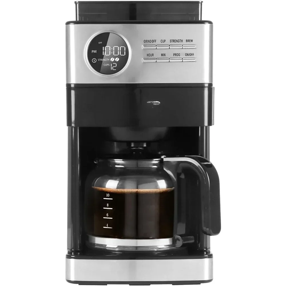 Кофемашина с мельницей для заусенцев 12 чашек черная/нержавеющая сталь фильтром