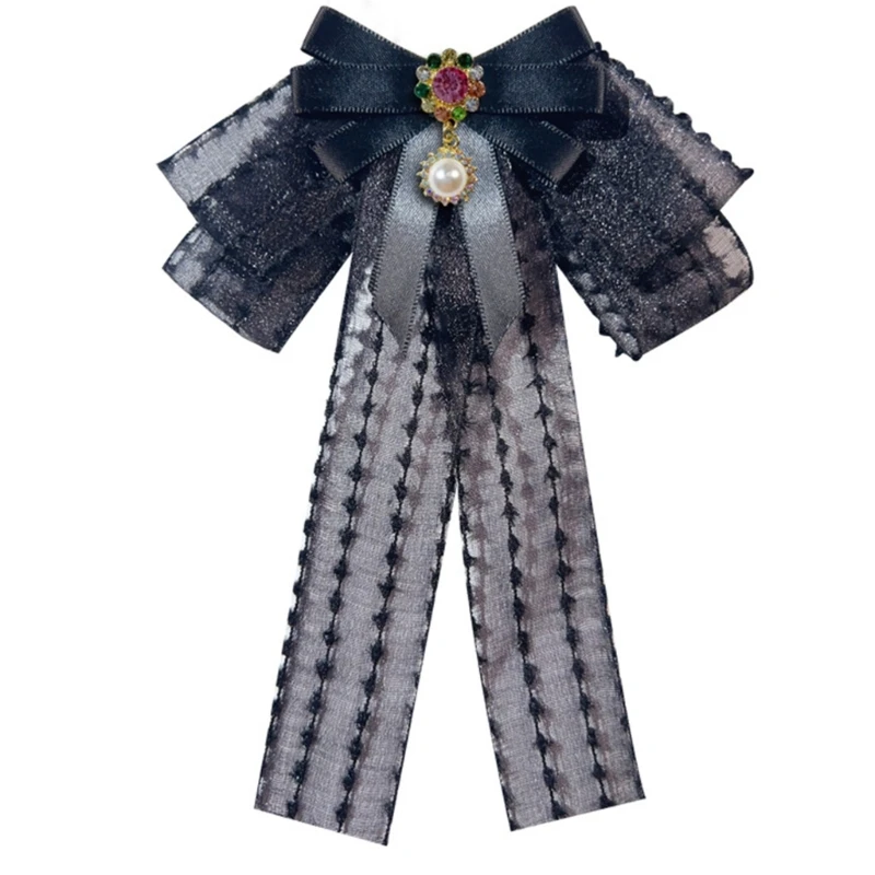 

Elegant Style Pearl Bowtie Girls Shirt Collar Pin Clothing Short Necktie Shirt Collar for Girls and Women 57BD