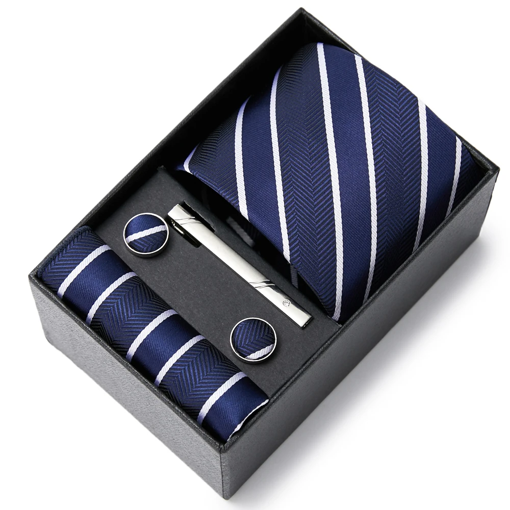 Factory Sale 65 Colors Newest design  Tie Handkerchief Cufflink Set Necktie Box Dark Red Man's Shirt Accessories New Year's Day
