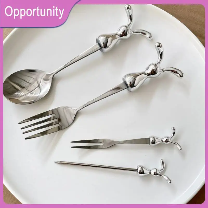 

Prevent Scratches Fruit Fork Powerful Smooth Fork Teeth Mirror Polishing Stirring Stick Rabbit Pattern Ice Cream Scoop