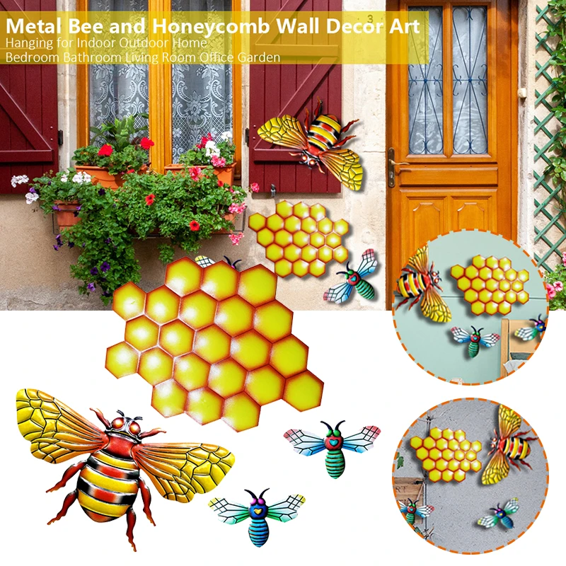 

Реалистичные украшения в виде пчелы и сот, красочное металлическое украшение для стен, украшение для дома, гостиной, сада