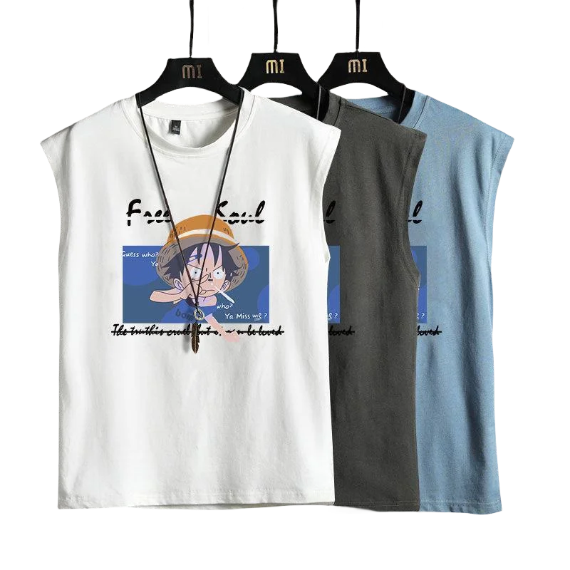 One Piece Anime Peripheral Summer Sleeveless T-Shirt Men's Loose Vest Sports Basketball Vest Outside Wear as a Gift for Friends