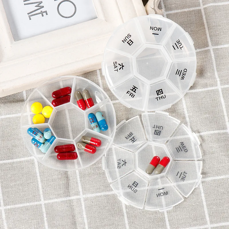 

Portable Round Pill Case Large Capacity A Week Compartment Pill Box White Transparent Outing Travel Home Pill Medicine Container