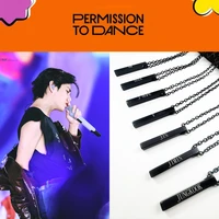 kpop bangtan boys black gold silver stainless steel long lettering necklace pendant charm hip hop jewelry gift rm fan collection