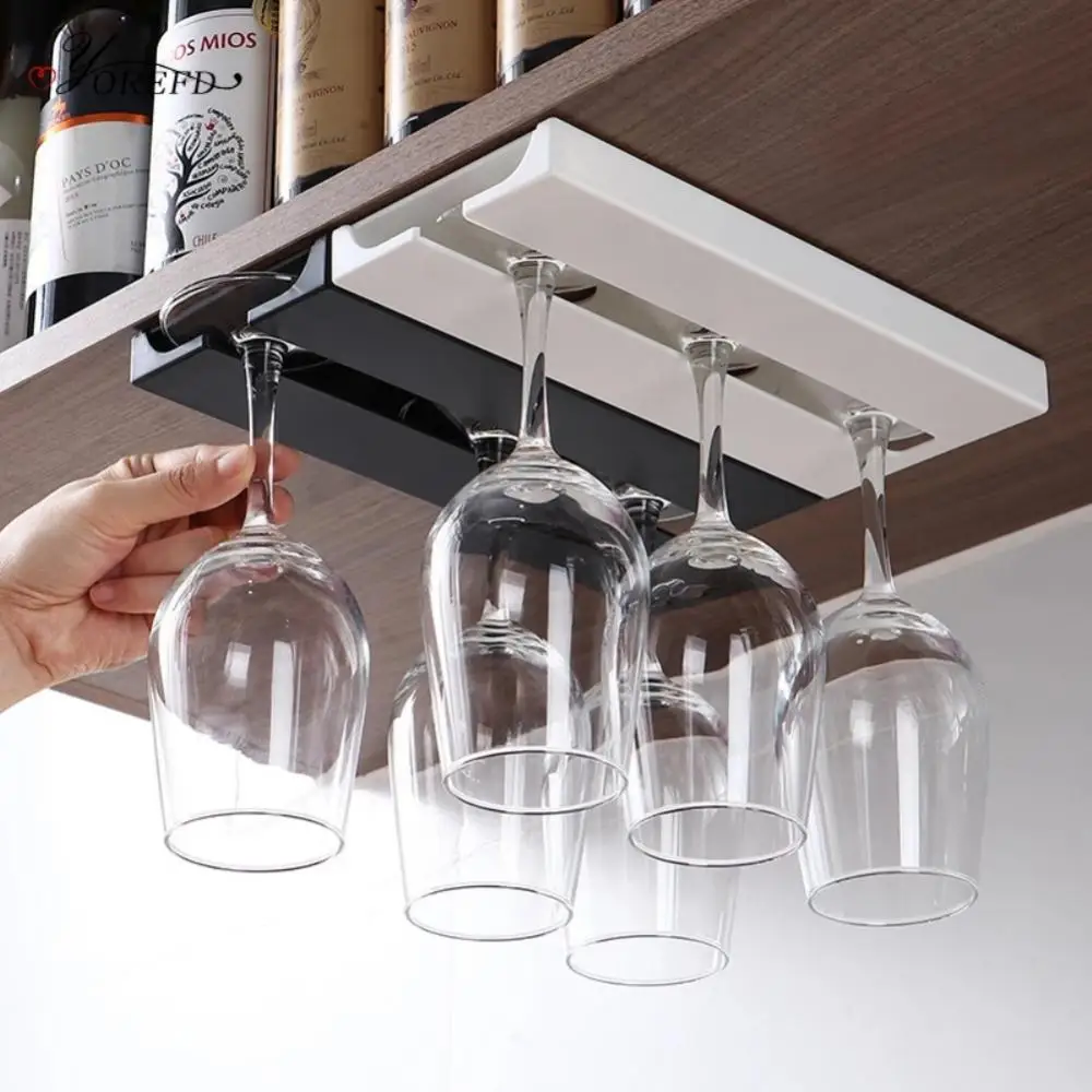 

1/2pcs Kitchen Wine Glasses Holder Bartender Stemware Hanging Rack Under Cabinet Stemware Organizer Self-adhesive Glass Cup Rack