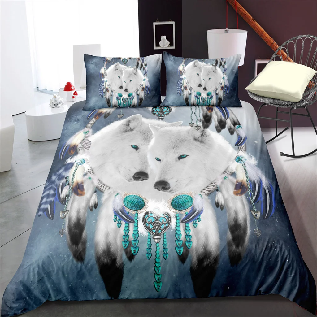 

Cartoon Wolf Dreamcatcher Animal KidQuilt Durex Twin Full King Size 3Pcs Duvet Cover Bedding Linen Set Bedspread 200x200 240x220