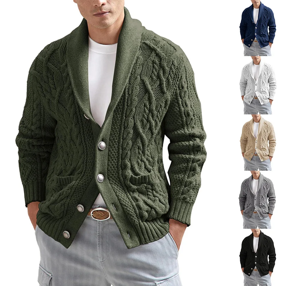 

Winter Knitted Cardigan Men Fashion Buttoned Turn-down Collar Sweater Coats Mens Fall Casual Long Sleeve Sweaters Jacket Clothes