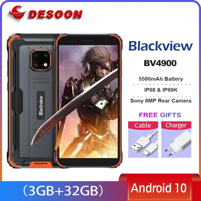 Blackview BV4900 3GB+32GB Rugged SmartPhone Quad Core Android 10 IP68 Waterproof Mobile Phone 5580mAh NFC 5.7'' 4G Cellphone