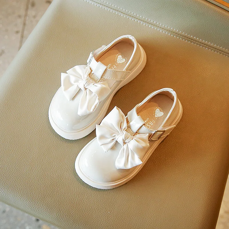 

Children Mary Jane Patent Leather Shoes Kids Girls T-Strap British Style Bow-knot Party Princess Dress Shoes Beige Black New