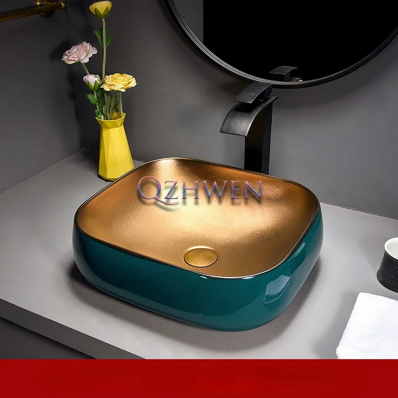 Темно-зеленая Золотая раковина для ванной комнаты керамическая в европейском